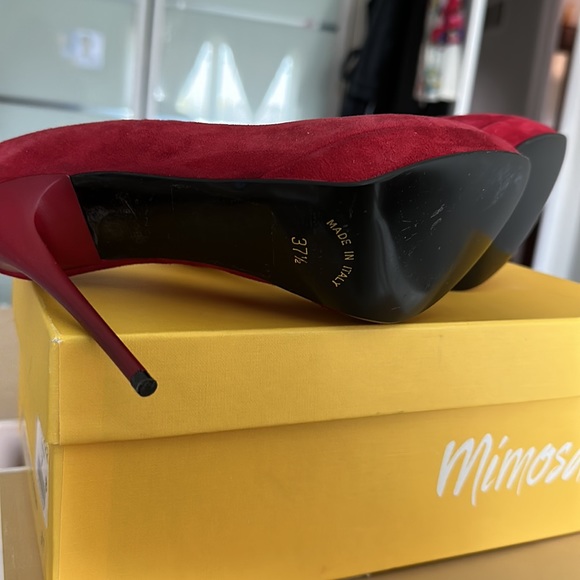 Red Suede Mimosa Platform Heels - Picture 4 of 4